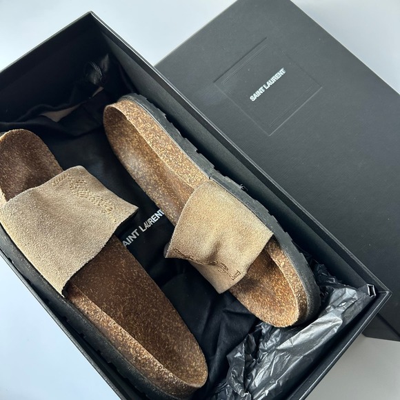 Saint Laurent Beige Slide Sandals - Picture 2 of 5